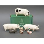 Royal Doulton Gloucester Old Spot pig with box, other Beswick pigs,