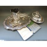 A quantity of silver plate including a wine cooler, serving dish,