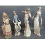 Four larger Nao figures including Spanish lady, flautist,