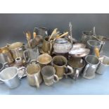 A large quantity of silver plate and other metalware to include tankards, cutlery, toddy,