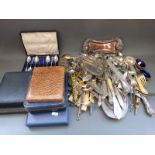 A quantity of cased and loose plated and hallmarked silver-handled cutlery, salts, scissors,