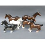 Five large Beswick horses including Burnham Beauty, large racehorse,