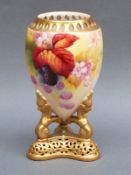 Royal Worcester footed vase with bramble decoration by Kitty Blake, 15.