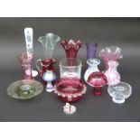 Seventeen pieces of clear and coloured glassware including Caithness, Wedgwood, cranberry,