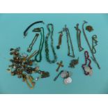 A collection of various Alberts, watch chains, agate necklace, yellow metal watch chain,