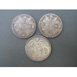 1890 Victoria jubilee head crown together with an 1890 double florin and a 1889 example