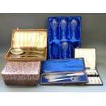 A quantity of cased plated cutlery and Bohemia Crystal glasses