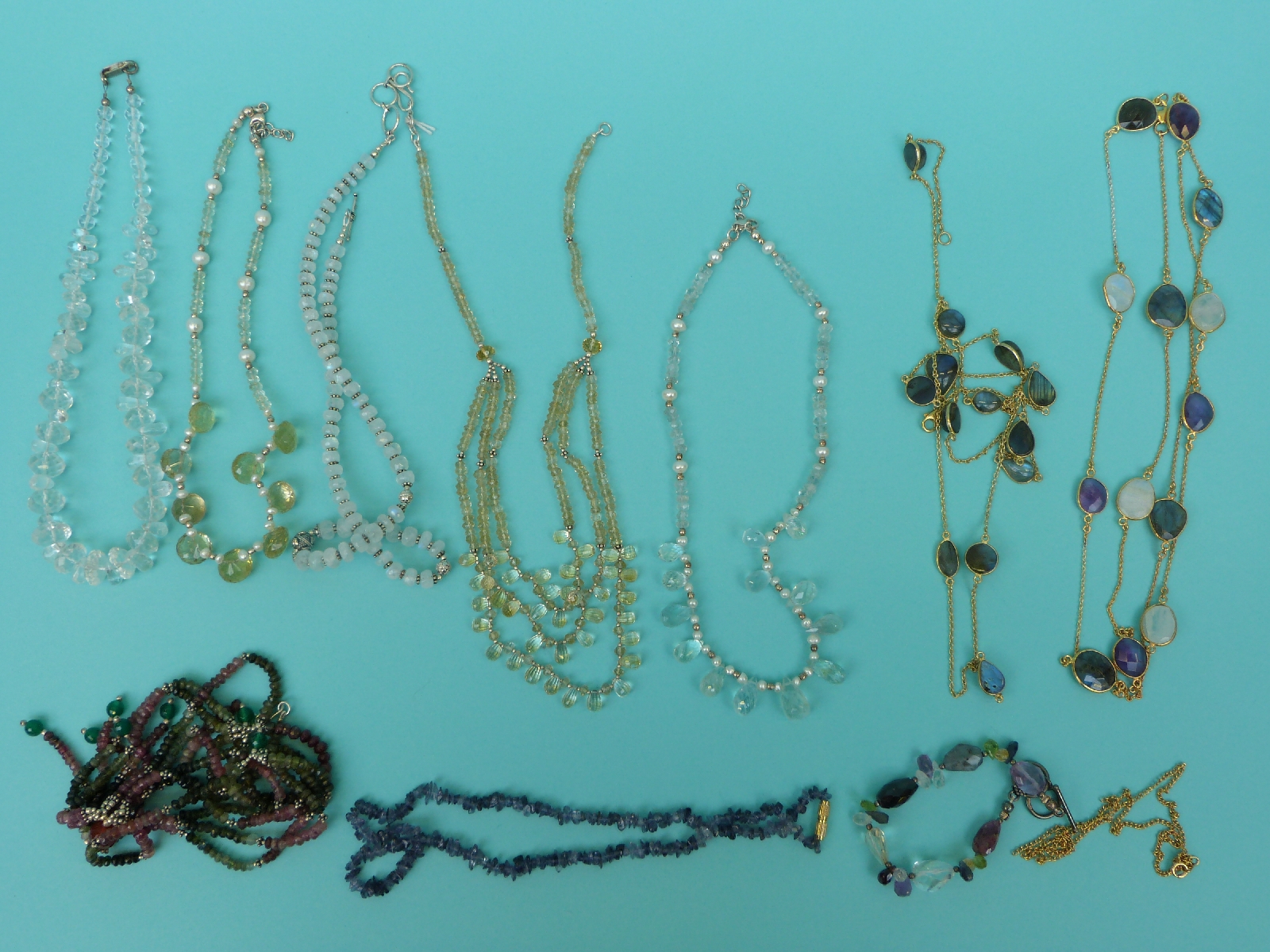A collection of necklaces including moonstone, aquamarine and pearl, - Image 4 of 16