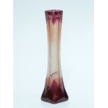 Legras Art Nouveau cameo glass bud vase decorated with amethyst flowers over clear ground,