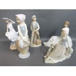 Five figures inc Lladro, Nao, Diana,