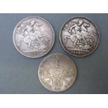 Two Victorian Jubilee crowns 1889 and 1890 together with an 1890 double florin