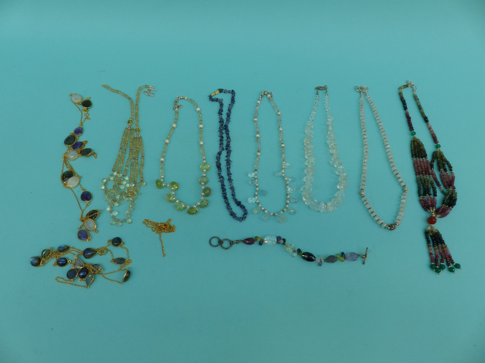 A collection of necklaces including moonstone, aquamarine and pearl, - Image 6 of 16