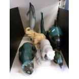 A collection of ceramic animals including Blue Mountain and Dux
