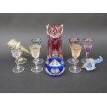 Eight pieces of flash overlaid cut glass including a set of six glasses together with two studio