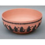 Wedgwood Japanese pedestal bowl in terracotta colourway and dancing hours pattern,