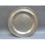 An 18thC pewter charger by Allen Bright,
