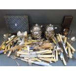 A quantity of silver plated and other cutlery including boxed sets,