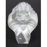 Lalique frosted glass Art Deco style paperweight in the form of a lion's head,