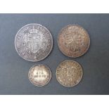 Four Victoria veiled head English silver coins comprising half crown, florin,