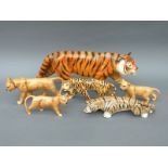 Beswick lion and tiger figures, large Goebel tiger,