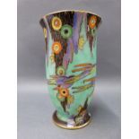 Crown Devon Mattita pedestal vase decorated with humming birds on a turquoise ground,