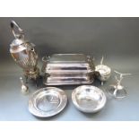 Christofle bowl and underplate, serving dishes, spirit kettle,