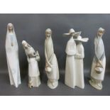 Five Lladro figurines including ladies carrying baskets,