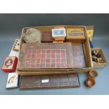 Vintage games including boxwood chess and draughts, playing cards,