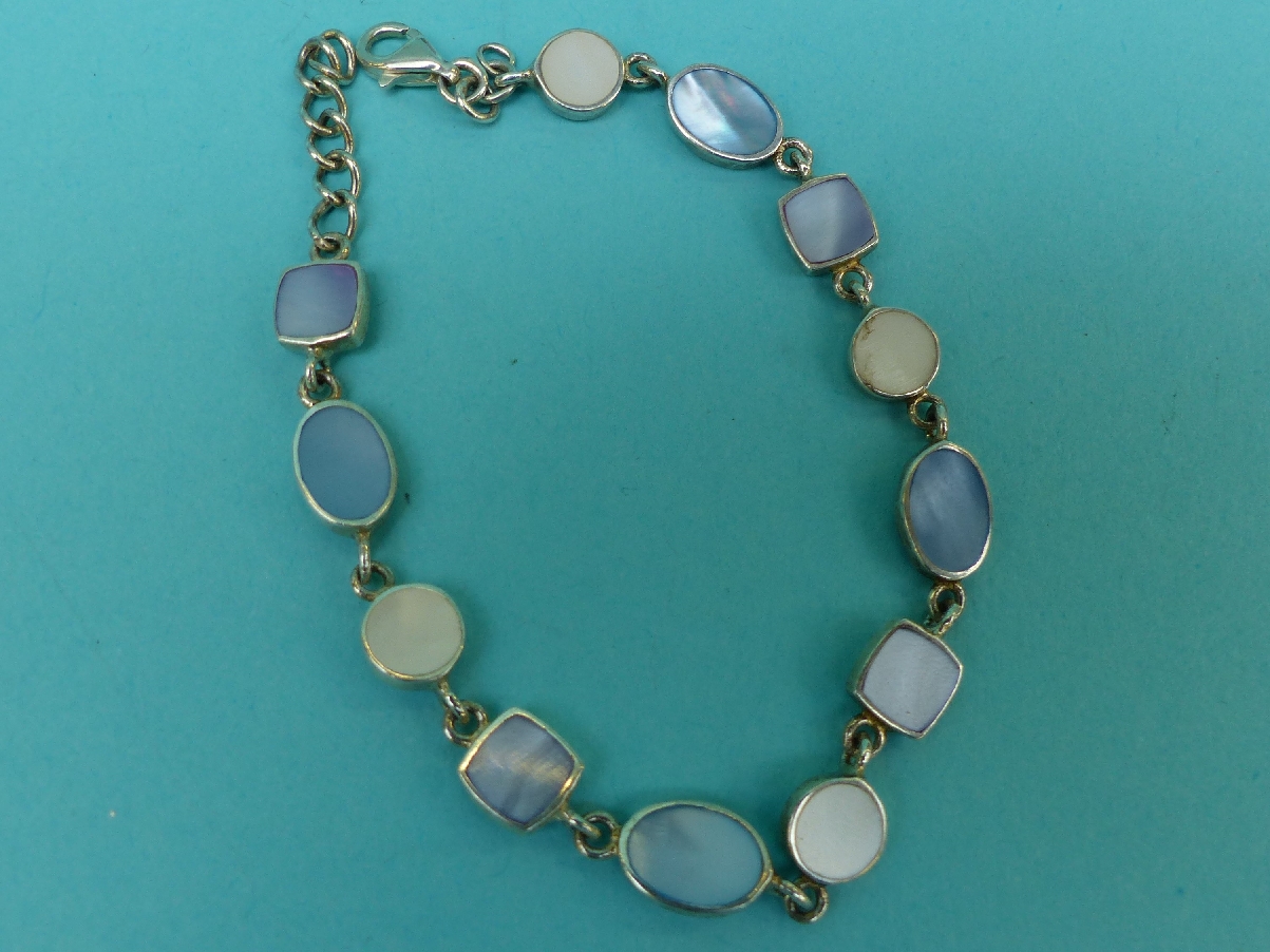 Three silver necklaces, three silver heart lockets, silver and mother of pearl bracelet, - Image 2 of 16