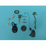 A 19thC cut steel buckle, cut steel hair slide in the form of a butterfly, miser purse, stanhopes,