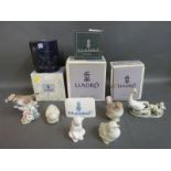 Lladro point of sale sign, Lladro and Nao birds and animals,