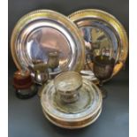Seven large silver plated serving dishes, maximum diameter 51cm,
