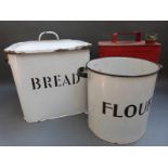 A vintage Shell 2 gallon petrol can, a copper beaten coal bucket enamelled bread bin,