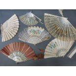 A collection of fans, mostly late 19th/early 20thC, some bone, mother of pearl and wood,