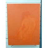 Hoang Duc Dung (Vietnamese) acrylic on canvas, orange silhouette of a seated nude female,