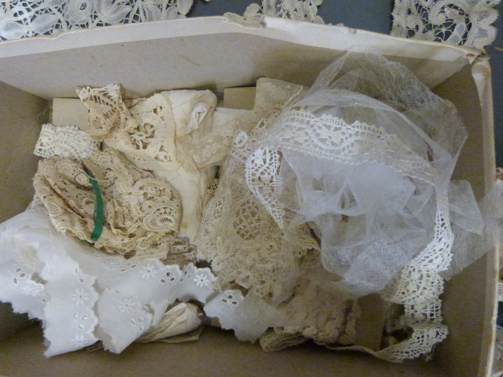 A collection of 19thC textiles to include cotton lace collars, lace trim, - Image 2 of 4
