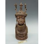A 19thC Benin bronze bust Oba of Benin