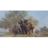 David Shepherd (1931 - 2017) signed limited edition (402/1300) print 'Elephants and Egrets',