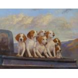 Andrew Quelch oil on canvas "Beagle Hounds on Truck",