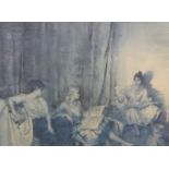 William Russell Flint (1880 -1969) signed monochrome print of three ladies,