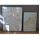 Four framed Michelin maps, Spain, France, The Netherlands and Germany,