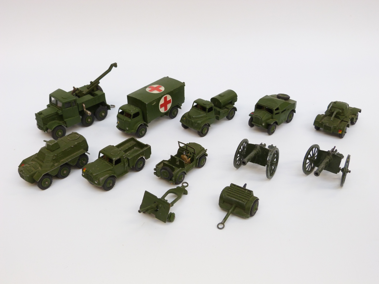 Ten Dinky Toys and Supertoys diecast model military vehicles including Military Ambulance, - Image 2 of 9