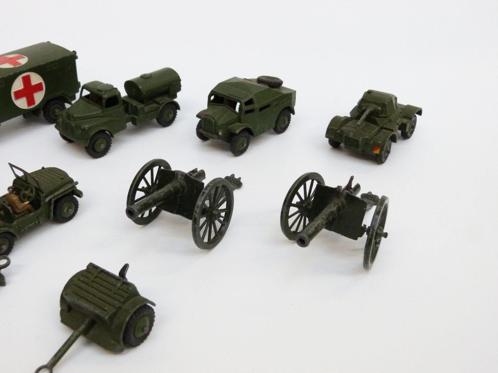 Ten Dinky Toys and Supertoys diecast model military vehicles including Military Ambulance, - Image 4 of 9