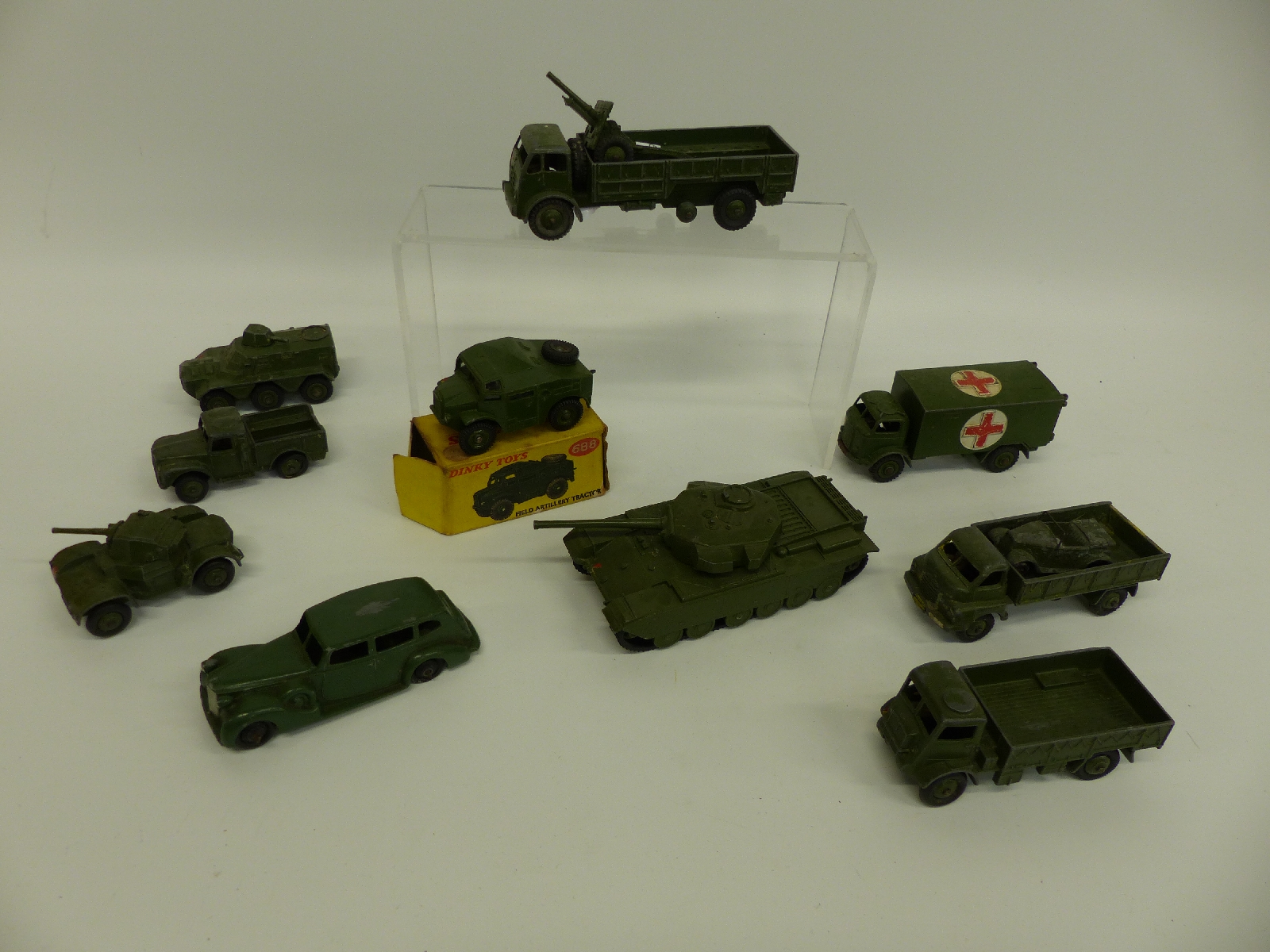Twelve Dinky Toys and Supertoys diecast model military vehicles including 10-ton Army Truck,