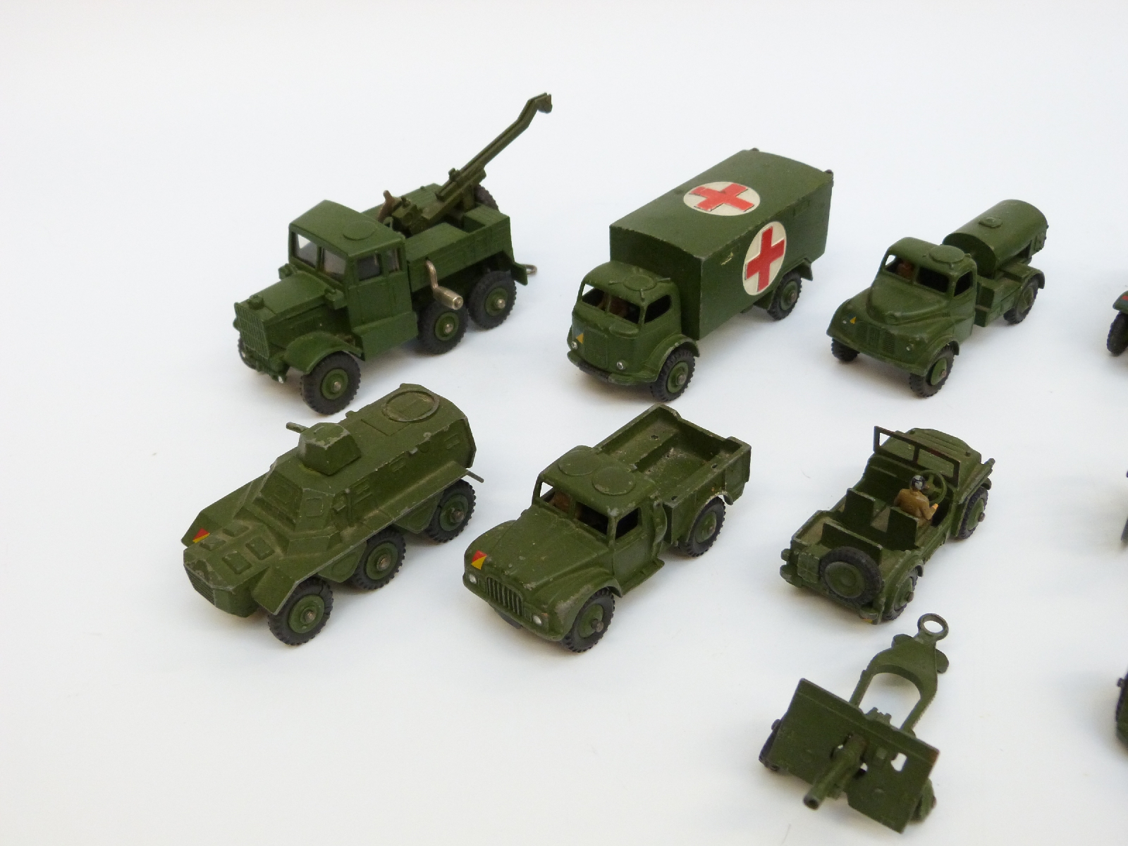 Ten Dinky Toys and Supertoys diecast model military vehicles including Military Ambulance, - Image 3 of 9