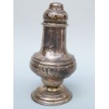 An Edward VII hallmarked silver sugar caster Birmingham 1906 maker's mark rubbed, height 16cm,