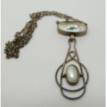 An Art Nouveau silver necklace set with pearl cabochons in the Liberty style, 4.