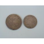 Charles II crown together with half crown, NF, one with rim nick,