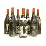 Seven bottles of Fleurie red wine circa 1993 (partial or no labels) all 75cl
