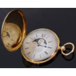 J Muller 18ct gold full hunter pocket watch with moonphase, Roman numerals,